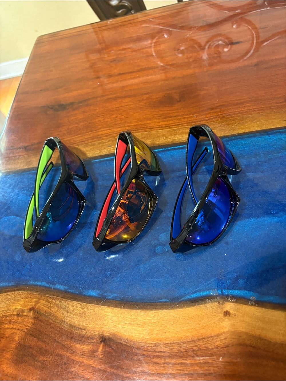 Tri-Pack Mirrored Sport Sunglasses - Green, Red, Blue